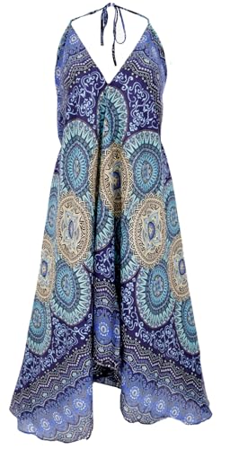 GURU SHOP Boho Sommerkleid, Magic Dress, Maxikleid, Neckholder Strandkleid - Indigoblau, Damen, Synthetisch von GURU SHOP