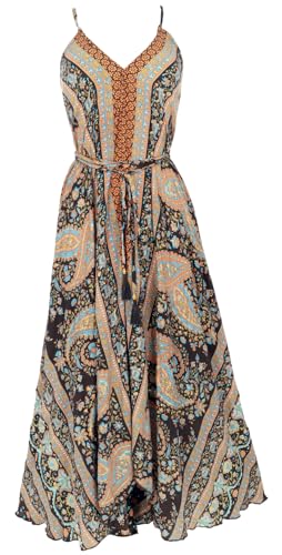 GURU SHOP Boho Sommerkleid, Magic Dress, Seidiges Strandkleid, Maxikleid - Braun/türkis, Damen, Synthetisch von GURU SHOP