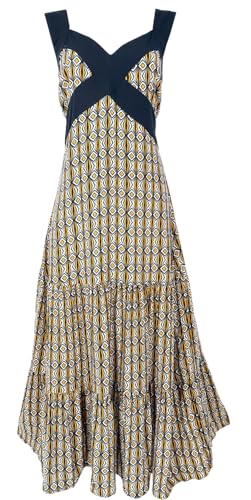GURU SHOP Boho Sommerkleid, Maxikleid, Strandkleid - Curry/schwarz, Damen, Synthetisch, Size:M von GURU SHOP