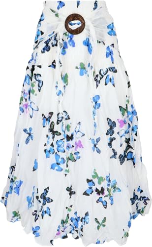 GURU SHOP Boho Sommerrock, Maxirock Hippie Chic, Wandelbares Sommerkleid, Strandkleid - Weiß/blau, Damen, Baumwolle von GURU SHOP