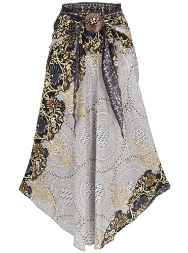 GURU SHOP Boho Sommerrock, Maxirock Hippie Chic - Weiß/schwarz, Damen, Synthetisch von GURU SHOP