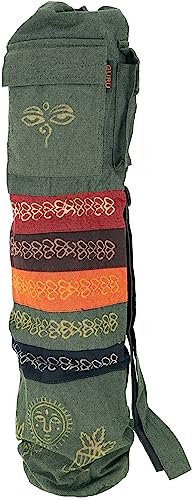 GURU SHOP Boho Yogamatten-Tasche, Batik Yogatasche aus Nepal - Grün, Herren/Damen, Baumwolle, Size:One Size, 70x23x13 cm, Taschen für Yogamatten von GURU SHOP