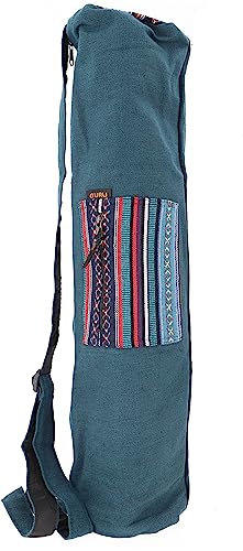 GURU SHOP Boho Yogamatten-Tasche, Yogatasche aus Nepal - Petrol, Herren/Damen, Blau, Baumwolle, Size:One Size, 70x24x14 cm, Taschen für Yogamatten von GURU SHOP