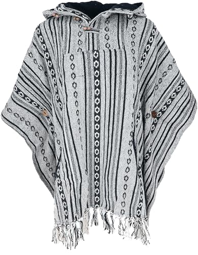 GURU SHOP Cape, Ethno Poncho, Andenponcho, Herren/Damen, Grau/schwarz, Baumwolle, Size:One Size von GURU SHOP