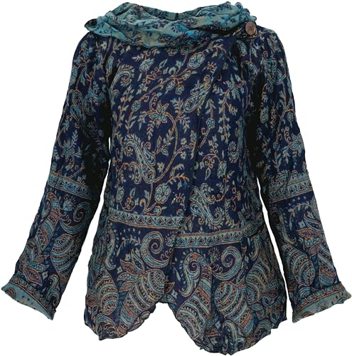 GURU SHOP Cape mit Weiter Kapuze, Flauschige Wickeljacke Chic, Schwarz/blau, Synthetisch, Size:XL (42) von GURU SHOP