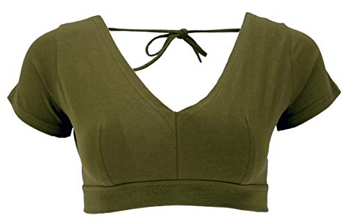 GURU SHOP Choli Top, Bauchfreies Top Goa-chic, Olivgrün, Baumwolle, Size:L (40) von GURU SHOP