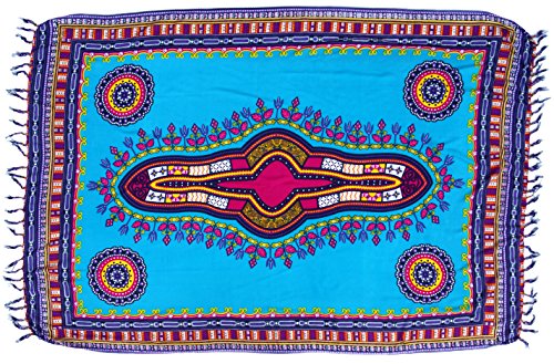 GURU SHOP Dashiki Bali Sarong, Wandbehang, Afro Design Wickelrock, Sarongkleid, Herren/Damen, Blau, Synthetisch, Size:One Size, 160x115 cm von GURU SHOP