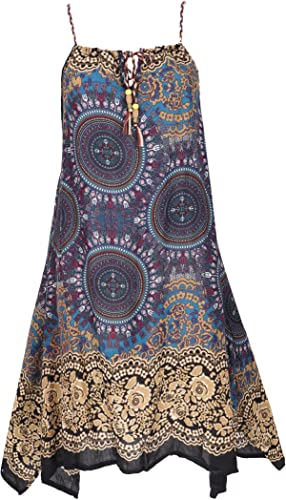 GURU SHOP Dashiki Midikleid, Trägerkleid, Strandkleid für Starke Frauen, Damen, Petrol/Gold, Synthetisch, Size:One Size von GURU SHOP