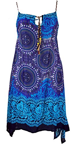 GURU SHOP Dashiki Midikleid, Trägerkleid, Strandkleid für Starke Frauen, Damen, Türkis/blau, Synthetisch, Size:One Size von GURU SHOP