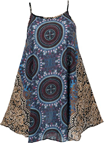 GURU SHOP Dashiki Minikleid, Trägerkleid, Strandkleid, Damen, Petrol/braun, Synthetisch, Size:38 von GURU SHOP