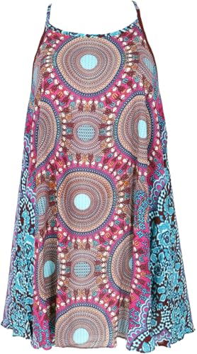 GURU SHOP Boho Dashiki Minikleid, Trägerkleid, Strandkleid, Tank Top - Fuchsia/türkis, Damen, Synthetisch von GURU SHOP