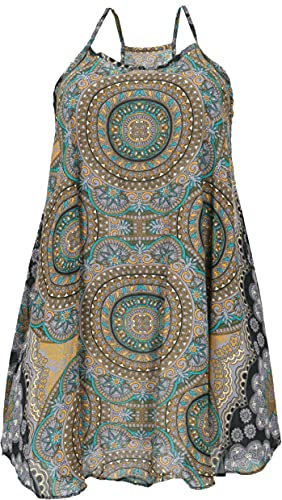 GURU SHOP Dashiki Minikleid, Trägerkleid, Strandkleid, Tank Top, Damen, Taubengrau/goldgelb, Synthetisch, Size:38 von GURU SHOP