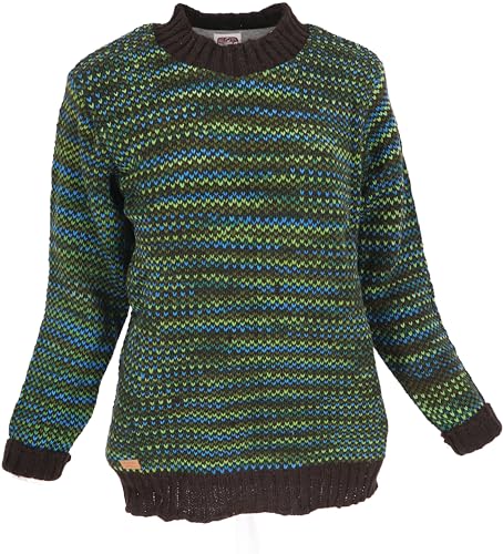 GURU SHOP Dicker Unisex Wollpullover, Wollpulli aus Schurwolle, Grün/blau, Size:L (40) von GURU SHOP