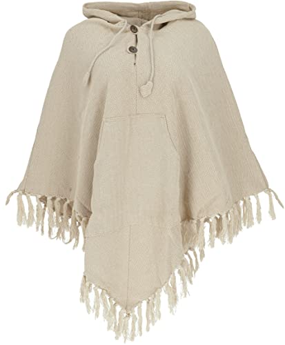 GURU SHOP Einfarbiger Poncho Chic, Andenponcho aus Baumwolle, Damen, Flax, Size:40 von GURU SHOP