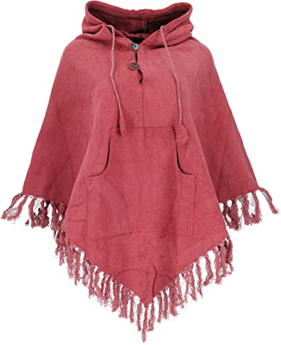 GURU SHOP Einfarbiger Poncho Chic, Andenponcho aus Baumwolle, Damen, Rot, Size:40 von GURU SHOP