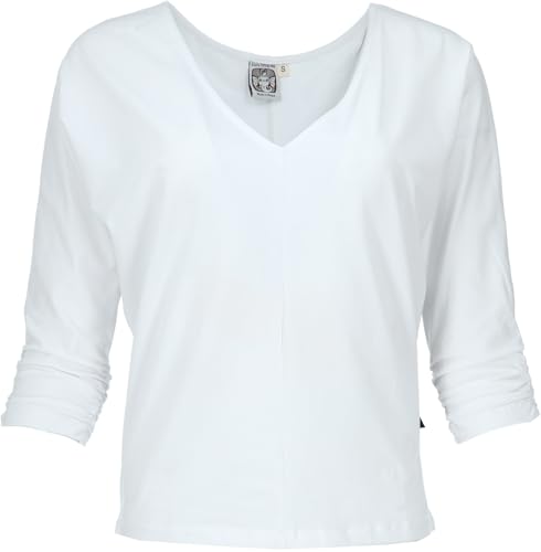 GURU SHOP Einfarbiges Basic Fledermaus Shirt, Langarmshirt aus Biobaumwolle - Weiß, Damen, Size:L von GURU SHOP