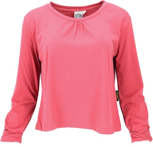 GURU SHOP Einfarbiges Basic Shirt, Lockeres Langarmshirt aus Biobaumwolle - Rot, Damen, Size:L von GURU SHOP