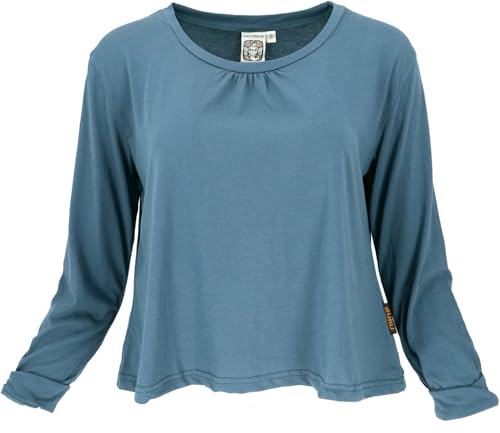 GURU SHOP Einfarbiges Basic Shirt, Lockeres Langarmshirt aus Biobaumwolle - Blau, Damen, Size:S von GURU SHOP