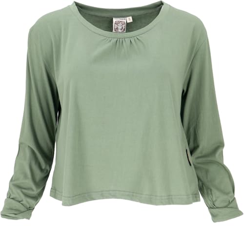 GURU SHOP Einfarbiges Basic Shirt, Lockeres Langarmshirt aus Biobaumwolle - Grün, Damen, Size:L von GURU SHOP