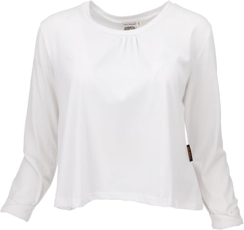 GURU SHOP Einfarbiges Basic Shirt, Lockeres Langarmshirt aus Biobaumwolle - Weiß, Damen, Size:L von GURU SHOP