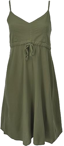 GURU SHOP Einfarbiges Casual Trägerkleid, Baumwoll Minikleid, Dunkles Olivgrün, Baumwolle, Size:M (38) von GURU SHOP