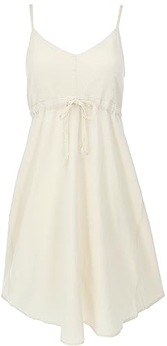 GURU SHOP Einfarbiges Casual Trägerkleid, Baumwoll Minikleid, Naturweiß, Baumwolle, Size:L (40) von GURU SHOP