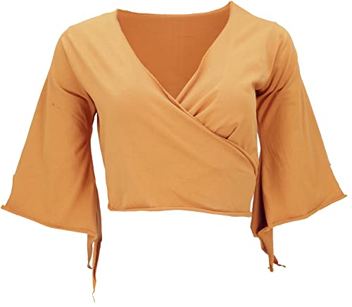 GURU SHOP Elfen Top, Top Goa-chic, Wickeltop, Curry, Baumwolle, Size:S (36) von GURU SHOP