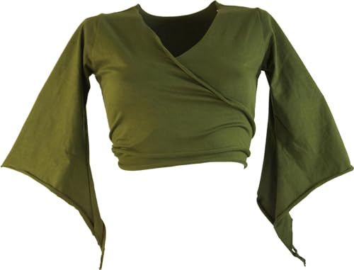 GURU SHOP Elfen Top, Top Goa-chic, Wickeltop - Olive, Damen, Baumwolle, Size:M von GURU SHOP