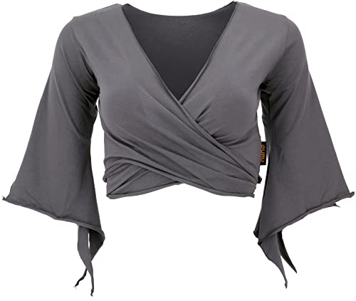 GURU SHOP Elfen Top aus Bio-Baumwolle, Top Goa-chic, Yoga Wickeltop, Dunkelgrau, Size:S (36) von GURU SHOP