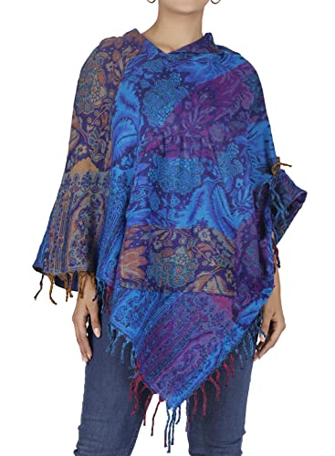 GURU SHOP Ethno, Hippie Poncho mit Langer Zipfelkapuze, Damen, Blau, Synthetisch, Size:40 von GURU SHOP