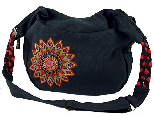 GURU SHOP Ethno Boho Schultertasche, Goa Tasche Mandala - Schwarz/rot, Herren/Damen, Baumwolle, Size:One Size, 26x33x5 cm, Alternative Umhängetasche, Handtasche aus Stoff von GURU SHOP