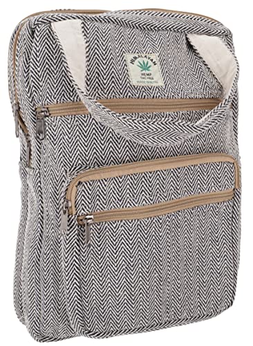 GURU SHOP Ethno Hanf Rucksack, Laptoptasche - Schwarz/weiß, Herren/Damen, Baumwolle, Size:One Size, 35x30x15 cm, Ausgefallene Stofftasche von GURU SHOP