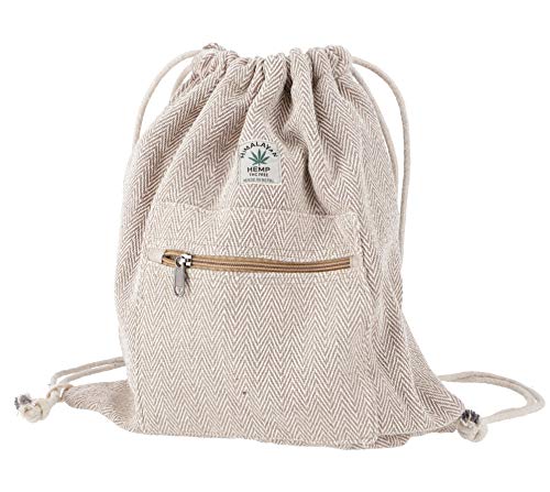 GURU SHOP Ethno Hanf Rucksack mit Fischgrätenmuster, Turnbeutel, Sportbeutel - Braun, Herren/Damen, Size:One Size, 40x35x15 cm, Ausgefallene Stofftasche von GURU SHOP