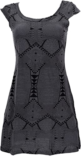 GURU SHOP Ethno Minikleid, Goakleid mit Ärmelchen, Psychodelischem Druck, Grau, Baumwolle, Size:M (38) von GURU SHOP