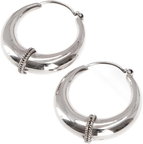 GURU SHOP Ethno Ohrringe, Silbercreolen mit Zarter Verzierung, Creolen - 3 cm von GURU SHOP