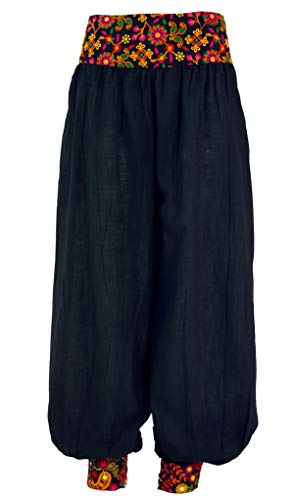 GURU SHOP Ethno Pluderhose, Muckhose, Pumphose, Schwarz/Blümchen, Baumwolle, Size:L (40) von GURU SHOP