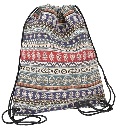 GURU SHOP Ethno Rucksack aus Thailand, Praktischer Sportbeutel, Turnbeutel - Rot/blau, Herren/Damen, Mehrfarbig, Baumwolle, Size:One Size, 45x33x15 cm, Ausgefallene Stofftasche von GURU SHOP