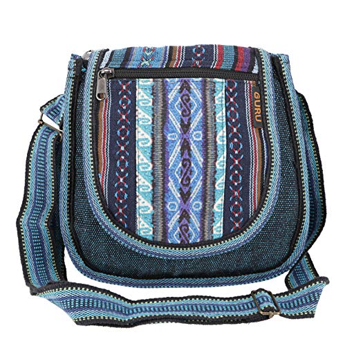 GURU SHOP Ethno Schultertasche, Boho Tasche - Petrol, Herren/Damen, Blau, Baumwolle, Size:One Size, 26x26x7 cm, Alternative Umhängetasche, Handtasche aus Stoff von GURU SHOP