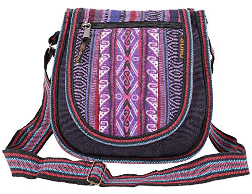 GURU SHOP Ethno Schultertasche, Boho Tasche - Violett, Herren/Damen, Baumwolle, Size:One Size, 26x26x7 cm, Alternative Umhängetasche, Handtasche aus Stoff von GURU SHOP