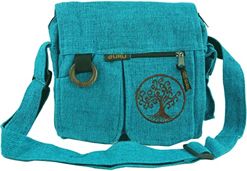 GURU SHOP Ethno Schultertasche `Tree of Life` - Türkis, Herren/Damen, Blau, Baumwolle, Size:One Size, 25x25x7 cm, Alternative Umhängetasche, Handtasche aus Stoff von GURU SHOP