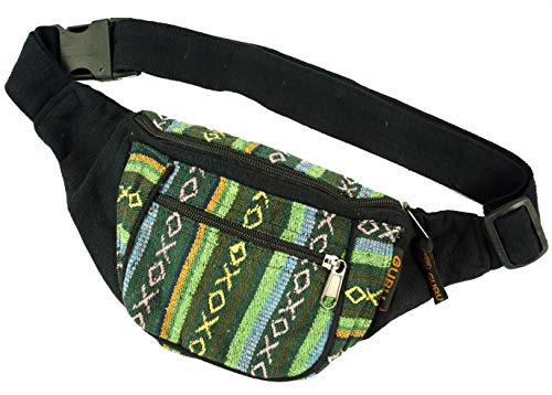 GURU SHOP Ethno Sidebag, Nepal Gürteltasche - Grün, Herren/Damen, Baumwolle, Size:One Size, 13x20x4 cm, Festival- Bauchtasche Hippie von GURU SHOP