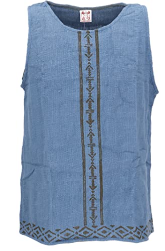 GURU SHOP Ethno Tank Top mit Handgefertigtem Druck, Goa Top, Blau, Baumwolle, Size:L von GURU SHOP