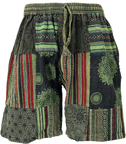 GURU SHOP Ethno Yogashorts, Patchwork Shorts, Grün, Baumwolle, Size:M (46) von GURU SHOP