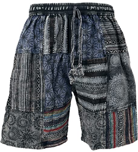 GURU SHOP Ethno Yogashorts, Patchwork Shorts, Schwarz, Baumwolle, Size:M (46) von GURU SHOP