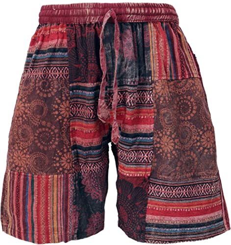 GURU SHOP Ethno Yogashorts, Patchwork Shorts, Weinrot, Baumwolle, Size:L (50) von GURU SHOP