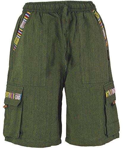 GURU SHOP Ethno Yogashorts im Goastyle, Olive, Baumwolle, Size:XL (56) von GURU SHOP