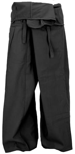 GURU SHOP Extra Lange Thai Fischerhose aus Baumwolle, Wickelhose, XXXL Fisherman Pants Yogahose - Schwarz, Herren/Damen von GURU SHOP