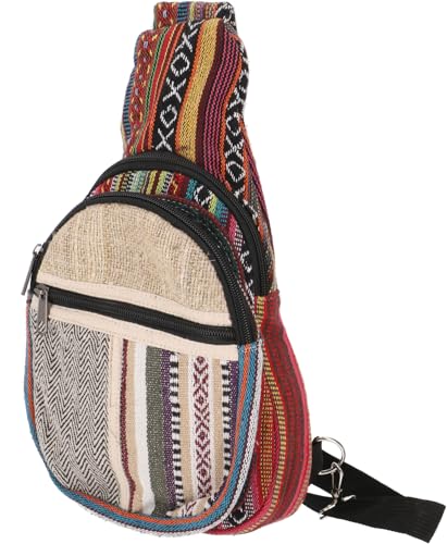 GURU SHOP Extravaganter Ethno Baumwoll/Hanf Rucksack, Ethno Crossbag, Nepal Schulterbeutel - Braun/bunt, Unisex - Erwachsene, 25x20x10 cm von GURU SHOP