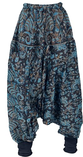 GURU SHOP Flauschige Haremshose, Pluderhose, Pumphose, Aladinhose, Damen, Blau/Paisley, Synthetisch, Size:40 von GURU SHOP