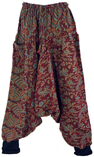 GURU SHOP Flauschige Haremshose, Pluderhose, Pumphose, Aladinhose, Damen, Bordeauxrot/Paisley, Synthetisch, Size:40 von GURU SHOP